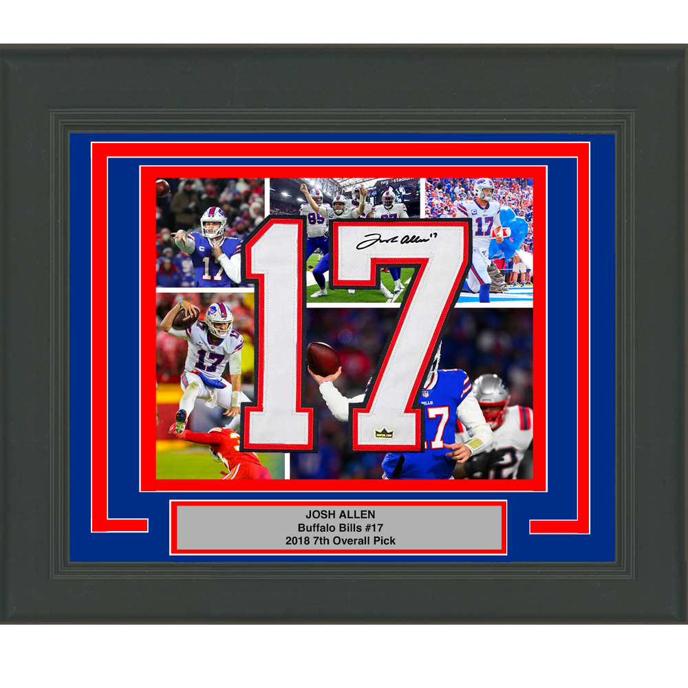 Framed Josh Allen Facsimile Autographed Jersey Number 23x21 Buffalo Bills Reprint Laser Auto Football Photo (ONLINE ORDER ONLY)