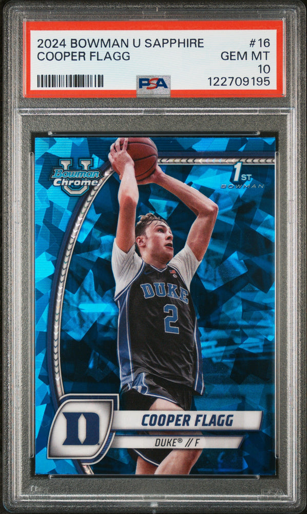Graded 2024 Topps Bowman U Sapphire Cooper Flagg #16 Rookie RC Basketball Card PSA 10 Gem Mint (ONLINE ORDER ONLY)