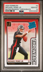 Graded 2024 Panini Donruss Michael Penix Jr #3 Rated Rookies Throwback Rookie RC Football Card PSA 10 Gem Mint (ONLINE ORDER ONLY)