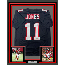Framed Facsimile Autographed Julio Jones 35x39 Atlanta Black Retro Reprint Laser Auto Football Jersey (ONLINE ORDER ONLY)