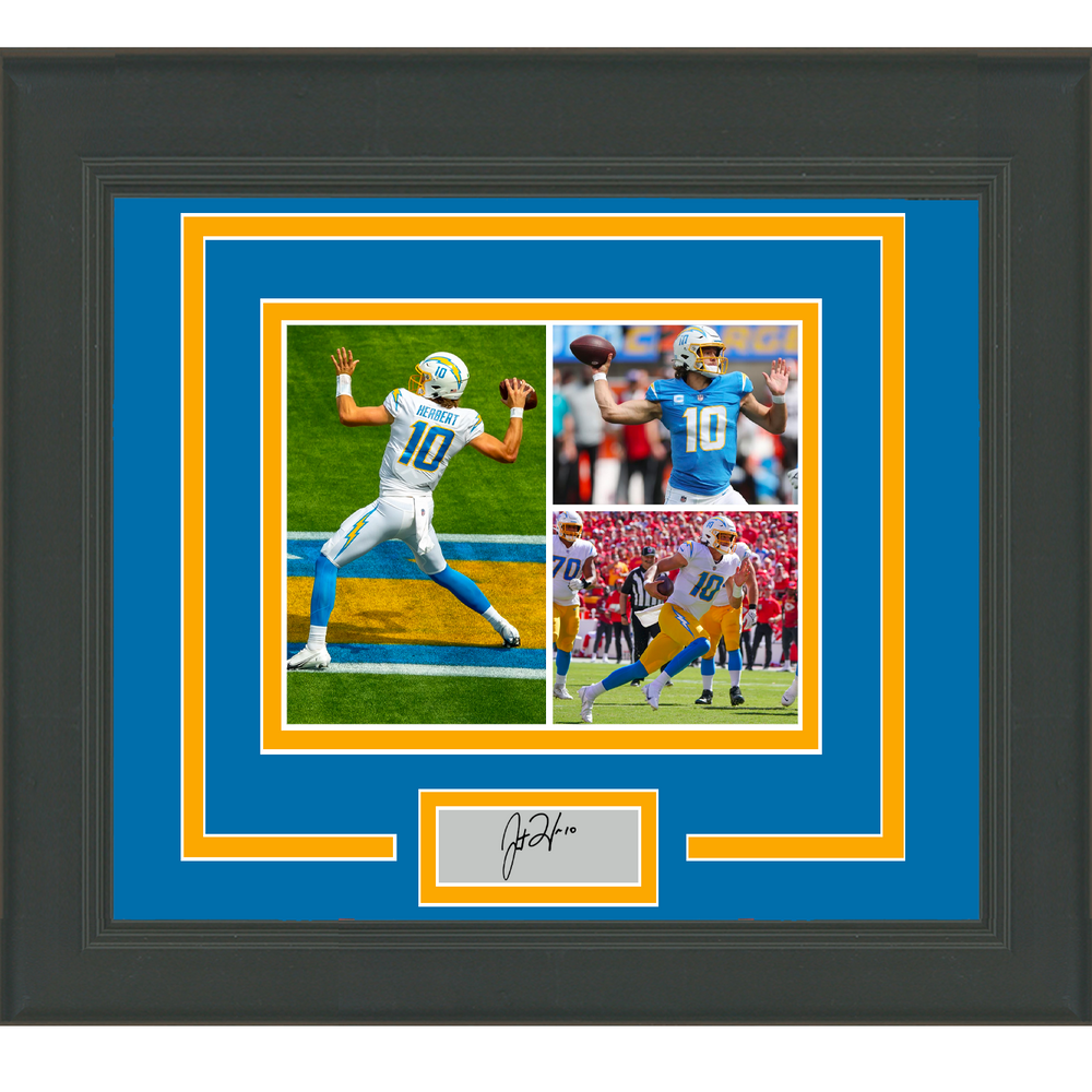 Framed Justin Herbert Facsimile Laser Engraved Signature Auto Los Angeles Charger 11x14 Football Photo (ONLINE ORDER ONLY)