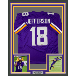Framed Facsimile Autographed Justin Jefferson 35x39 Minnesota Purple Reprint Laser Auto Football Jersey (ONLINE ORDER ONLY)