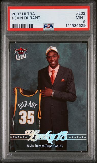 Graded 2007-08 Fleer Ultra Kevin Durant #232 Lucky 13 Rookie RC Basketball Card PSA 9 Mint