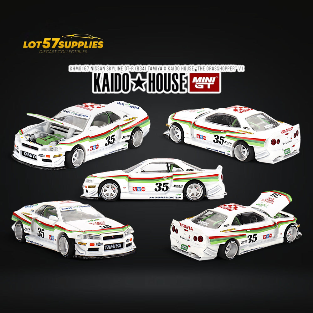 (Pre-Order) Mini GT x Kaido House Skyline GT-R R34 TAMIYA X KH "THE GRASSHOPPER" V1 1:64 KHMG167 (ONLINE ORDER ONLY)