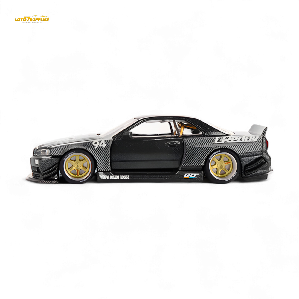 (Pre-Order) Kaido House x Mini GT Nissan Skyline GT-R (R34) Kaido Works GReddy V2 - Black w/ Carbon 1:64 (Online Order Only)