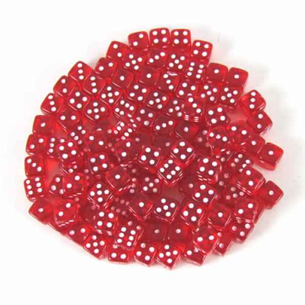 KOP00691 Red Transparent Dice White Pips D6 5mm (13/64in) Pack of 250 (ONLINE ORDER ONLY)