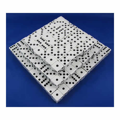 KOP01990 White Opaque Dice Black Pips D6 16mm (5/8in) Bulk Pack of 200 (ONLINE ORDER ONLY)