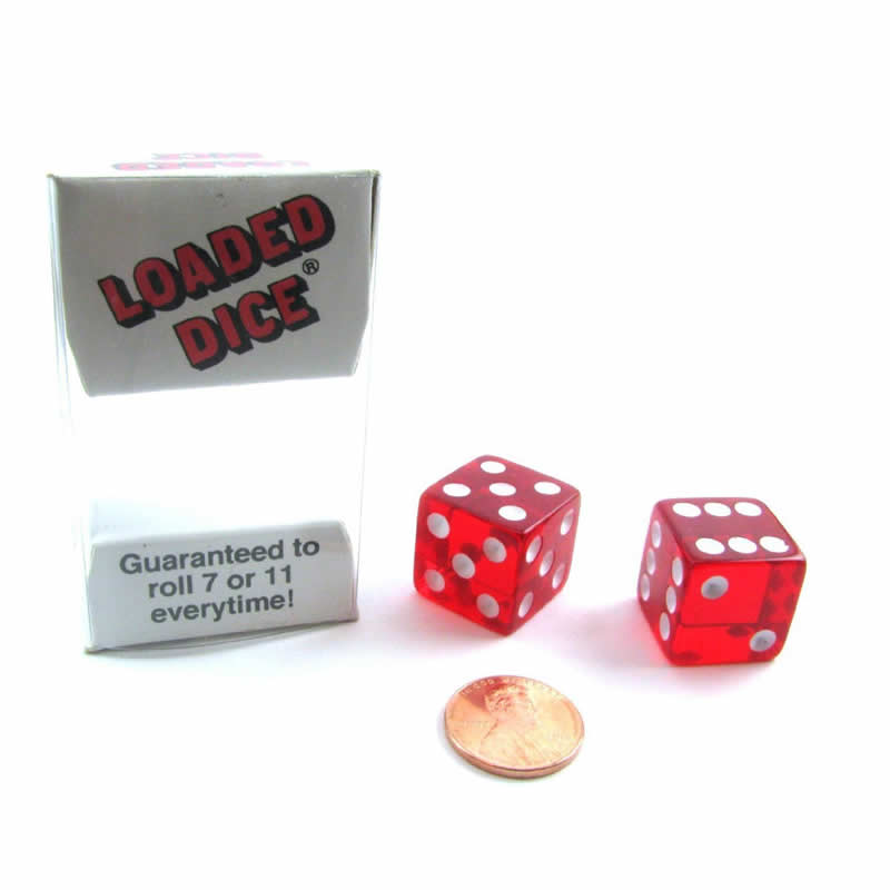 KOP03882 Loaded Pair Transparent Dice White Pips D6 19mm (5/8in) Pack of 2 (ONLINE ORDER ONLY)