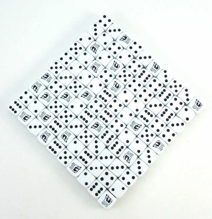 KOP04563 Cow Dice White Opaque Black Pips D6 18mm Bulk Set of 100 (ONLINE ORDER ONLY)