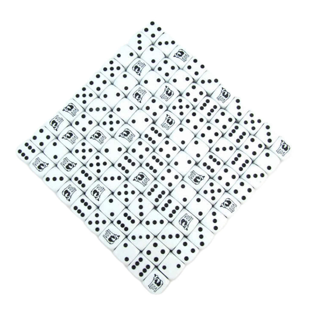 KOP04563 Cow Dice White Opaque Black Pips D6 18mm Bulk Set of 100 (ONLINE ORDER ONLY)