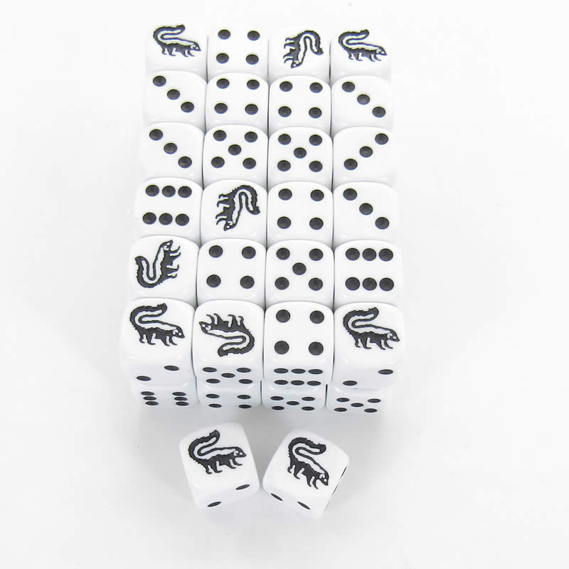 KOP04953 Skunk Dice Opaque White with Black Pips 16mm (5/8in) Bulk Pack of 50 Koplow Games (ONLINE ORDER ONLY)