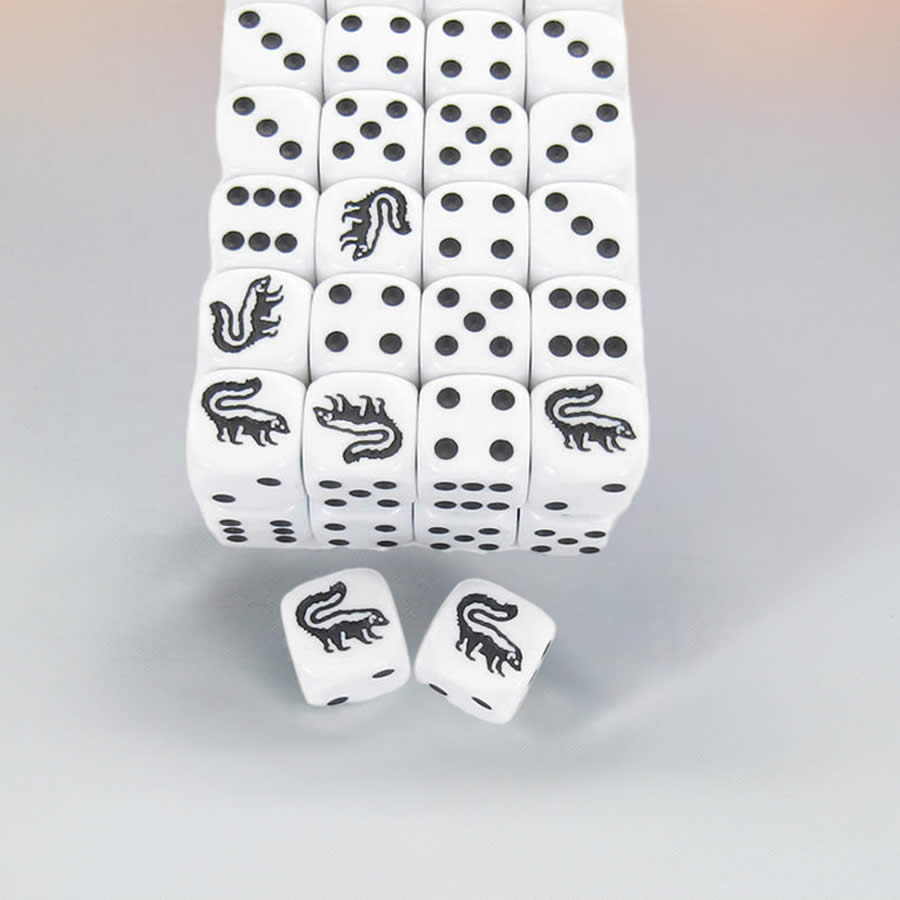 KOP04953 Skunk Dice Opaque White with Black Pips 16mm (5/8in) Bulk Pack of 50 Koplow Games (ONLINE ORDER ONLY)