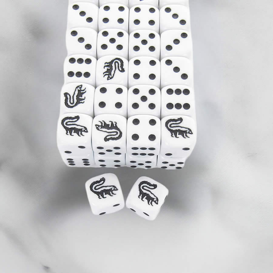 KOP04953 Skunk Dice Opaque White with Black Pips 16mm (5/8in) Bulk Pack of 50 Koplow Games (ONLINE ORDER ONLY)