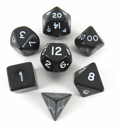 KOP06035 Black Jumbo Dice with White Numbers 24mm (15/16in) Set of 7 (ONLINE ORDER ONLY)