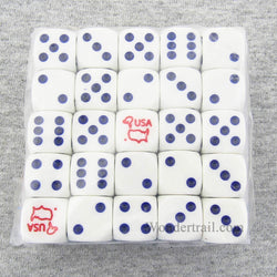 KOP07219 USA Dice White with Blue Pips and Red USA D6 16mm Bulk Pack of 50 (ONLINE ORDER ONLY)