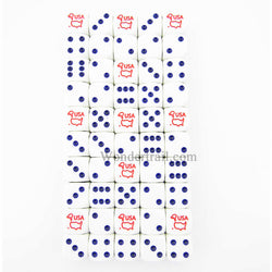 KOP07219 USA Dice White with Blue Pips and Red USA D6 16mm Bulk Pack of 50 (ONLINE ORDER ONLY)
