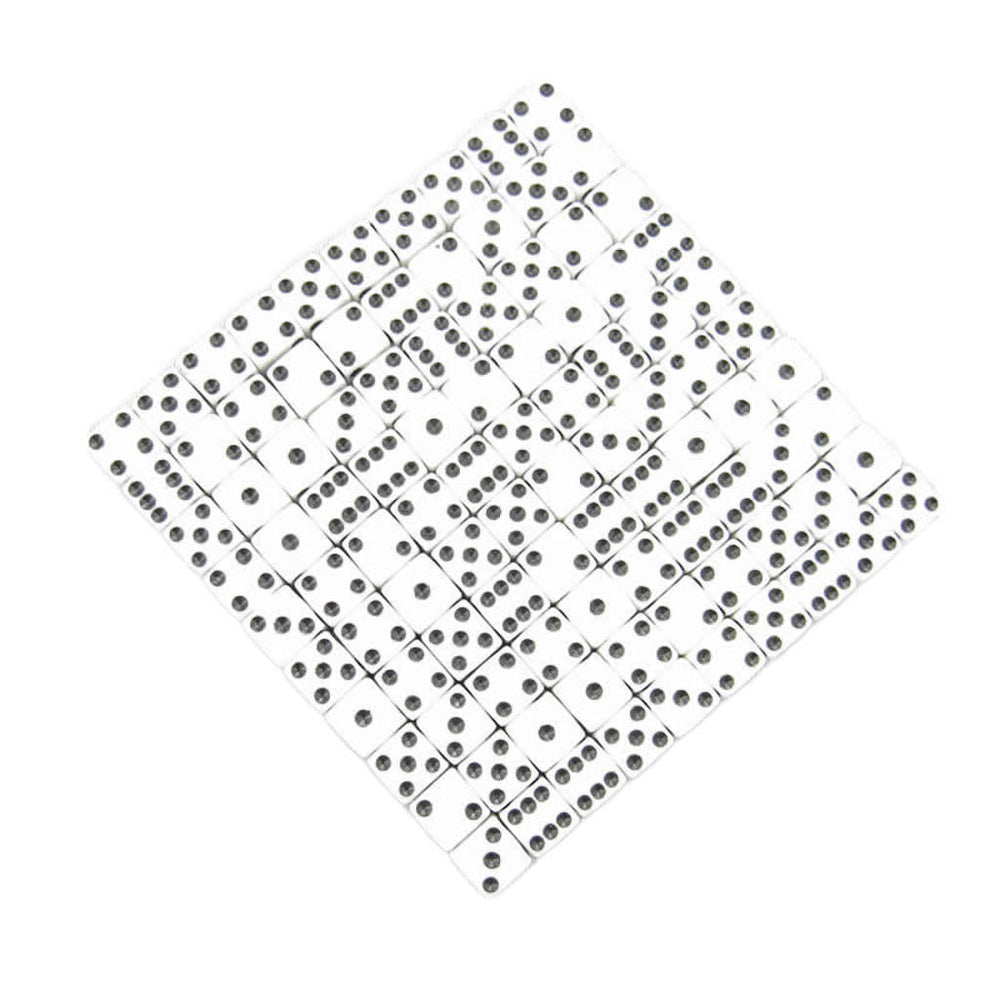KOP07289 White Opaque Dice Black Pips D6 8mm (5/16in) Bulk Pack of 200 (ONLINE ORDER ONLY)