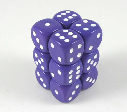 KOP08587 Purple Opaque Deluxe Dice White Pips D6 16mm Pack of 12 (ONLINE ORDER ONLY)