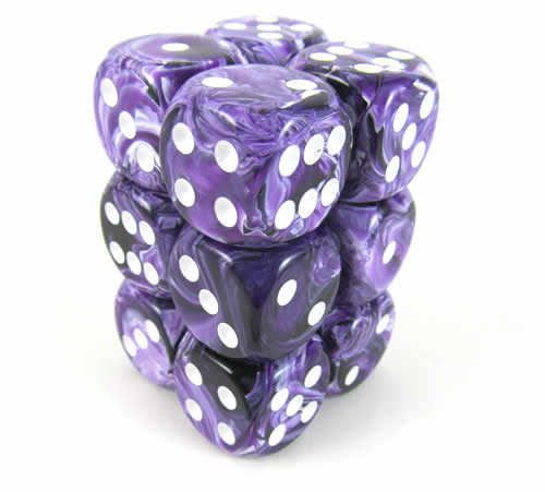 KOP08595 Purple Swirl Deluxe Dice White Pips D6 16mm (5/8in) Pack of 12 (ONLINE ORDER ONLY)