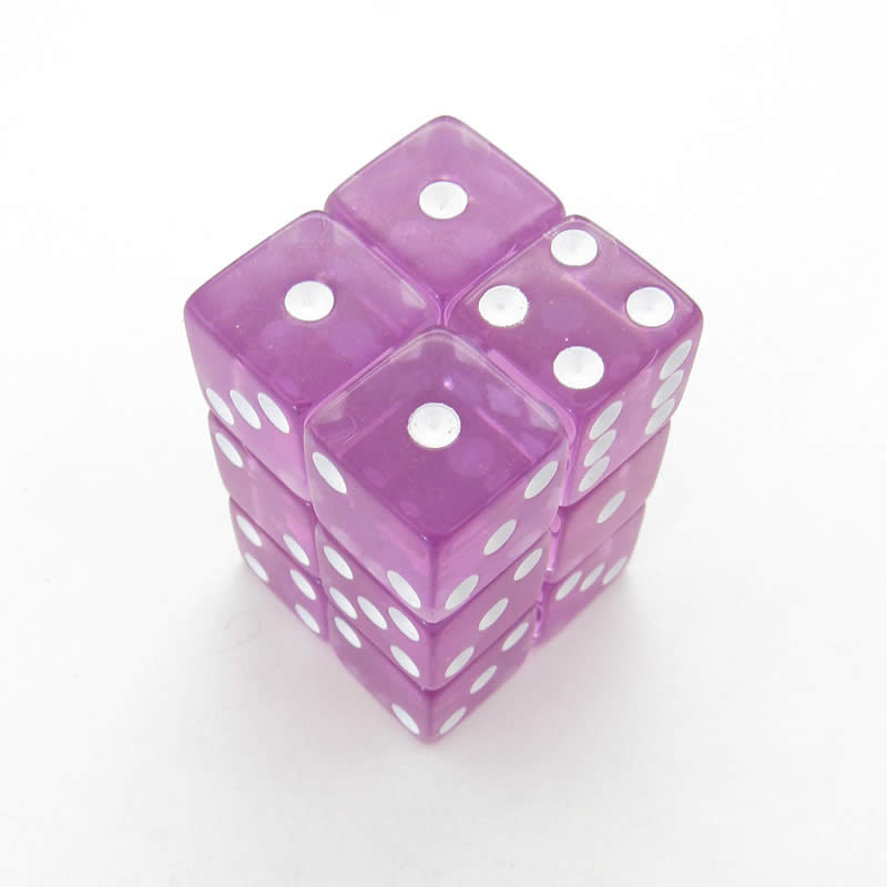 KOP08639 Orchid Transparent Dice White Pips D6 16mm (5/8in) Pack of 12 (ONLINE ORDER ONLY)