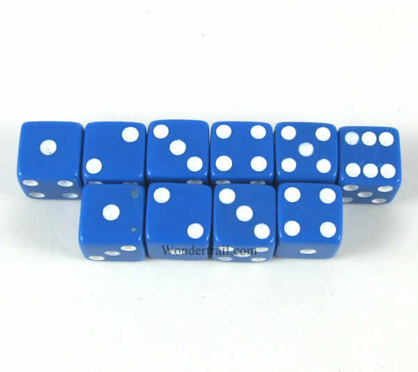 KOP09872 Blue Opaque Dice with White Pips D6 8mm (5/16in) Pack of 10 (ONLINE ORDER ONLY)