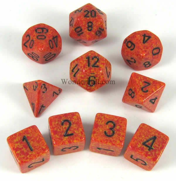 KOP09992 Fire Elemental Dice with Black Numbers 16mm (5/8in) Set of 10 (ONLINE ORDER ONLY)