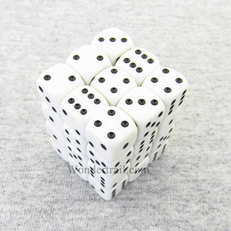 KOP11980 White Opaque Dice with Black Pips D6 12mm (1/2in) Pack of 36 (ONLINE ORDER ONLY)