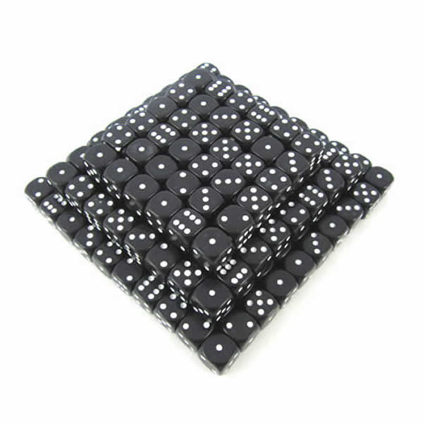 KOP12140 Black Opaque Dice White Pips D6 12mm (1/2in) Bulk Pack of 200 (ONLINE ORDER ONLY)