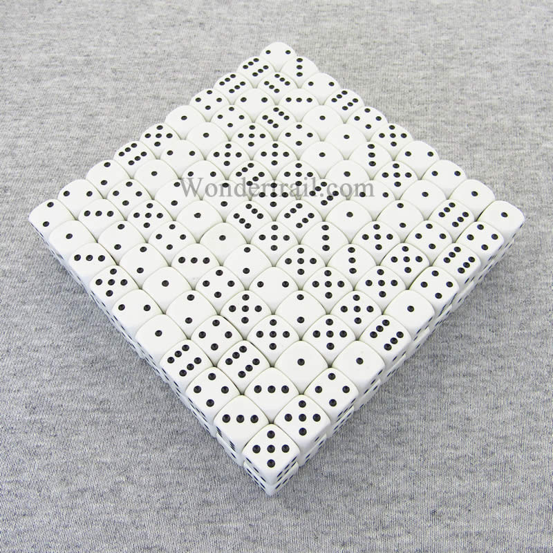 KOP12144 White Opaque Dice Black Pips D6 12mm (1/2in) Bulk Pack of 200 (ONLINE ORDER ONLY)