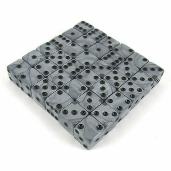 KOP12367 Silver Olympic Dice with Black Pips D6 12mm (1/2in) Set of 36 (ONLINE ORDER ONLY)