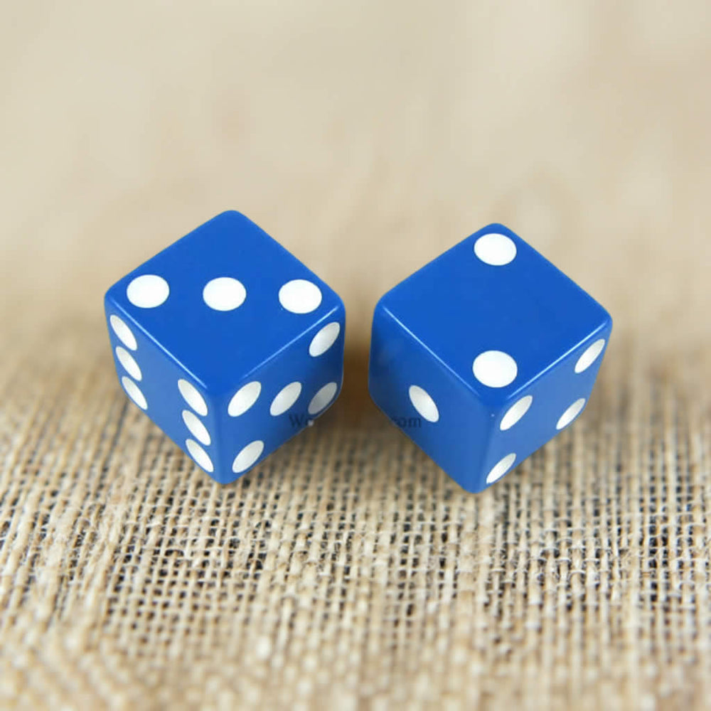 KOP17971 Blue Opaque Dice with White Pips D6 25mm (1in) Pack of 2 (ONLINE ORDER ONLY)