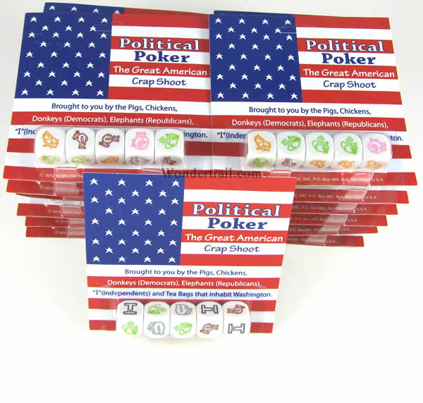 KOP18042 Political Poker Dice Game D6 16mm (5/8in) Pack of 24 Sets (ONLINE ORDER ONLY)