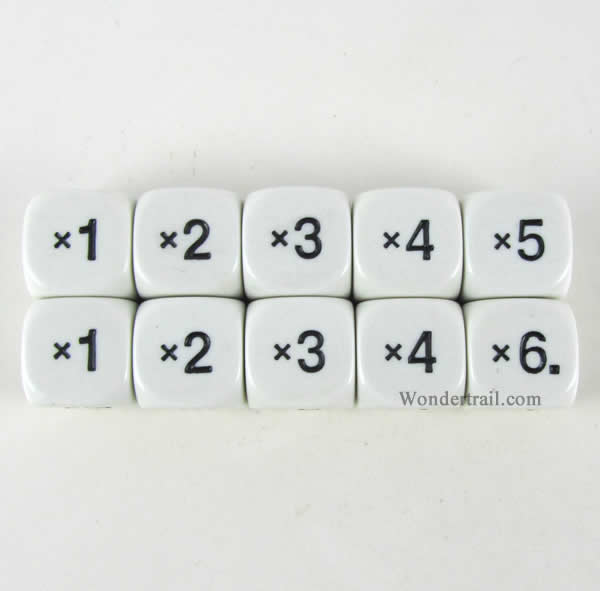 KOP18204 Multiplication Dice White Dice Black Numbers D6 16mm Pack of 10 (ONLINE ORDER ONLY)