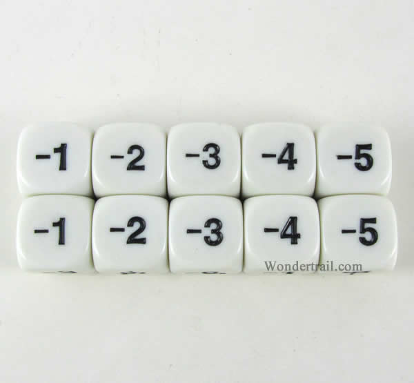 KOP18207 Subtraction Dice White Dice Black Numbers D6 16mm Pack of 10 (ONLINE ORDER ONLY)
