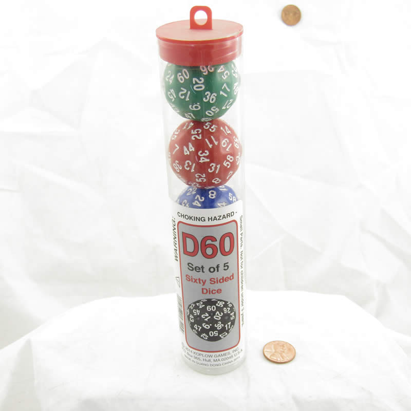 KOP18520 D60 5 Assorted Colors With Numbers 35mm (1.37in) Set of 5 Dice Koplow Games (ONLINE ORDER ONLY)