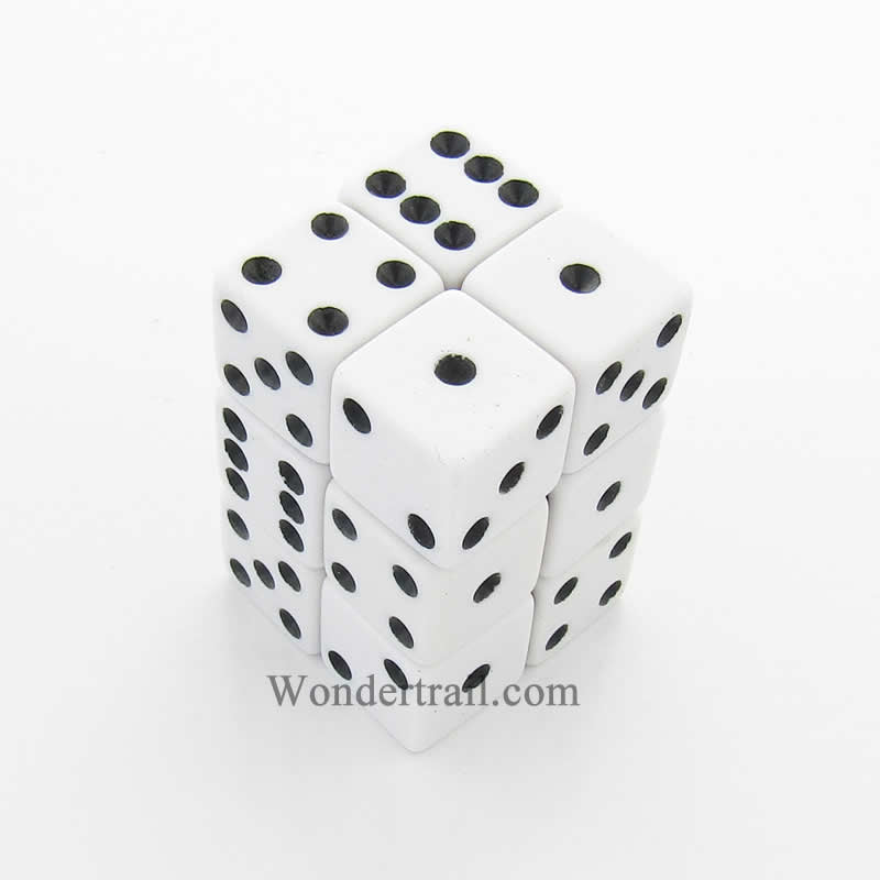 KOP18756 White Pastel Dice with Black Pips D6 16mm (5/8in) Pack of 12 Koplow Games (ONLINE ORDER ONLY)