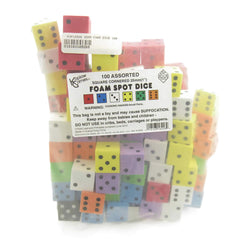 KOP18926 Assorted Opaque Foam Dice with Dots D6 25mm (1in) Bulk Pack of 100 Dice (ONLINE ORDER ONLY)
