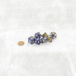 KOP19732 Blue and Gold Layered Dice with White Colored Numbers 16mm (5/8in) Set of 7 (ONLINE ORDER ONLY)