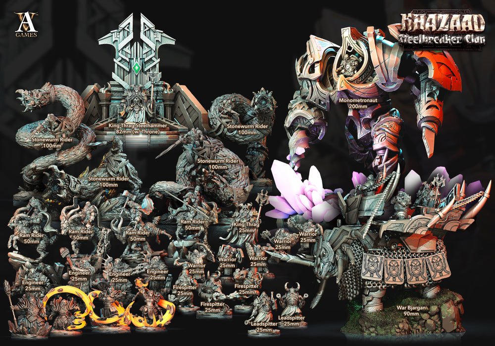 3D Printed Archvillain Games Khazaad Steelbreaker Clan - Geomancers 28mm 32mm D&D (Online Only)