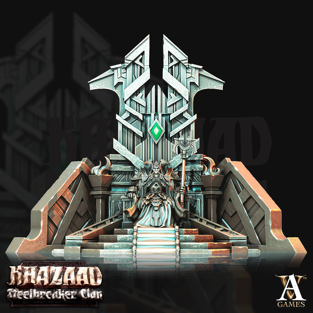 3D Printed Archvillain Games Khazaad Steelbreaker Clan - King Thrag Steelhammer on Throne 28mm 32mm D&D (Online Only)