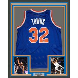 Framed Facsimile Autographed Karl-Anthony Towns 35x39 New York Blue Reprint Laser Auto Basketball Jersey (ONLINE ORDER ONLY)