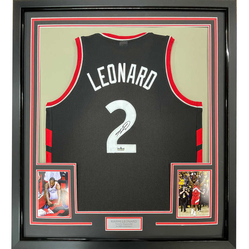 Framed Facsimile Autographed Kawhi Leonard 35x39 Toronto Black Reprint Laser Auto Basketball Jersey (ONLINE ORDER ONLY)