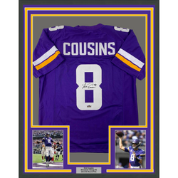 Framed Facsimile Autographed Kirk Cousins 35x39 Minnesota Purple Reprint Laser Auto Football Jersey Size Men's XL (ONLINE ORDER ONLY)