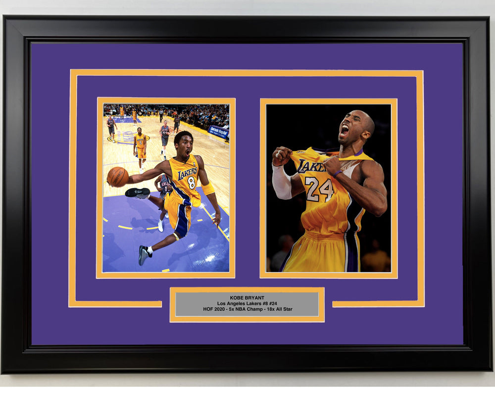 Framed Kobe Bryant Los Angeles Lakers 17x23 Dual Basketball Photo