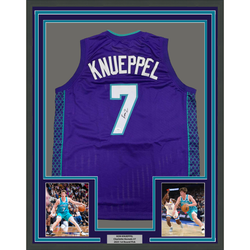 Framed Autographed/Signed Kon Knueppel 35x39 Charlotte Purple Basketball Jersey JSA COA
