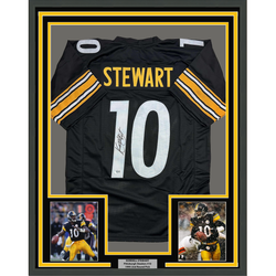 Framed Autographed/Signed Kordell Stewart 35x39 Pittsburgh Black Football Jersey Beckett BAS COA