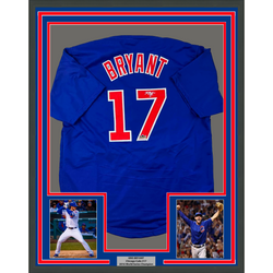 Framed Facsimile Autographed Kris Bryant 35x39 Chicago Blue Reprint Laser Auto Baseball Jersey (ONLINE ORDER ONLY)