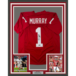Framed Facsimile Autographed Kyler Murray 35x39 Oklahoma Red Reprint Laser Auto College Football Jersey (ONLINE ORDER ONLY)