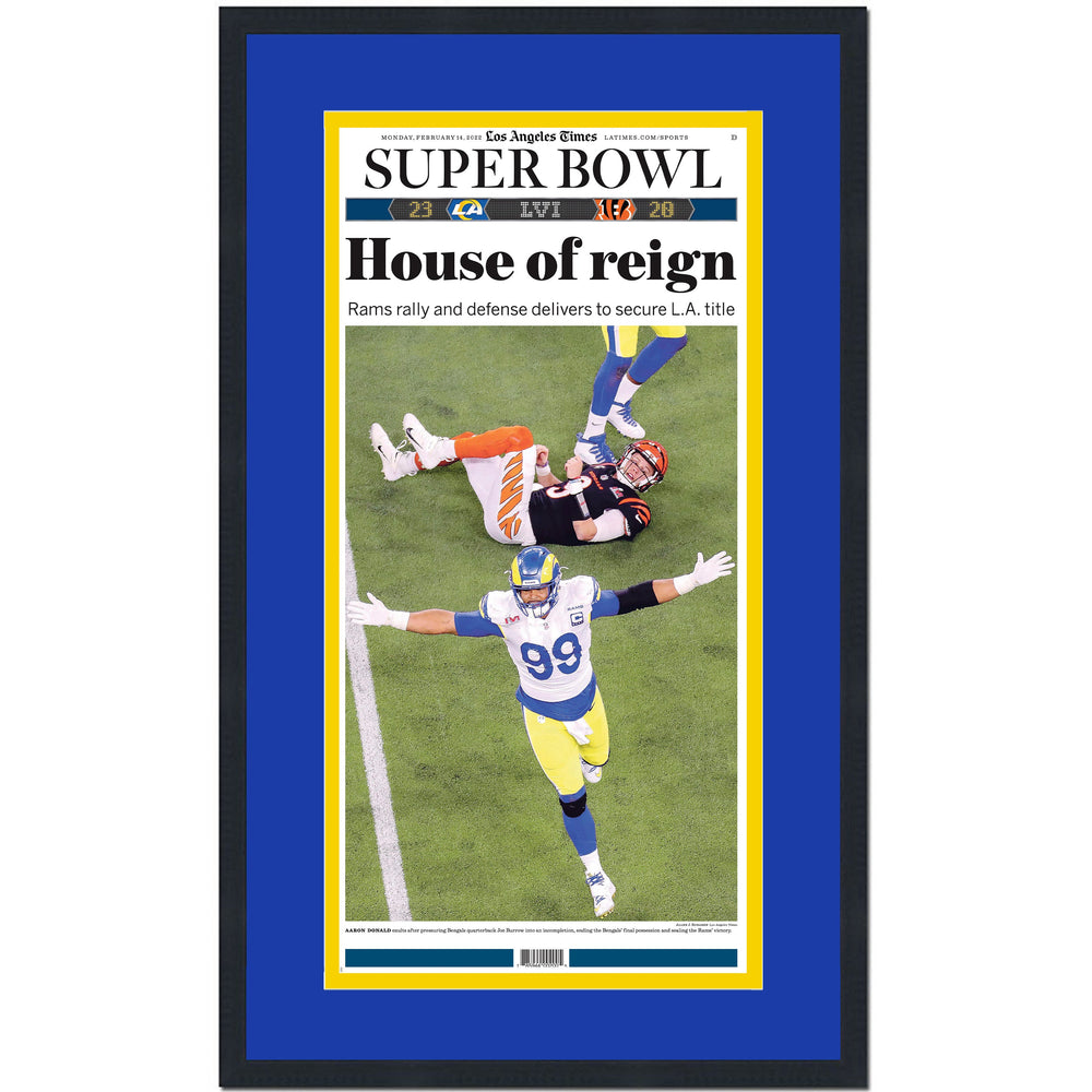 Framed Los Angeles Times LA Rams House of Reign Super Bowl LVI 56 Champions 14x24 Football Newspaper Cover Photo Professionally Matted V2