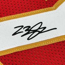 Framed Facsimile Autographed LeBron James 35x39 Cleveland Red Reprint Laser Auto Basketball Jersey (ONLINE ORDER ONLY)